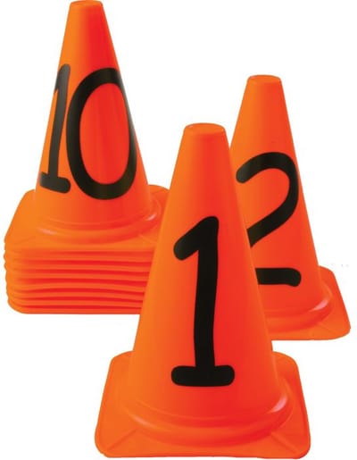 Set Afbakenkegels - Genummerd 0 t/m 9 - Oranje - Pionnen