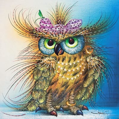 Diamond painting 40x50cm - kleurrijke uil - ronde steentjes