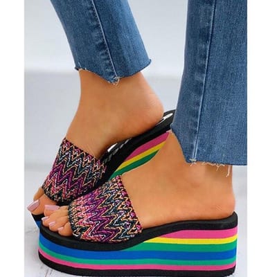 Zomer Wiggen Slides Rainbown Platform Sandalen Dames Muilezels Schoenen Mode Slipper Sandalen Gezellig Wandelen 40 brown