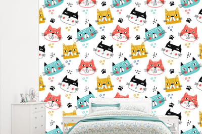 Behang - Fotobehang Jongens - Patronen - Katten - Breedte 315 cm x hoogte 260 cm