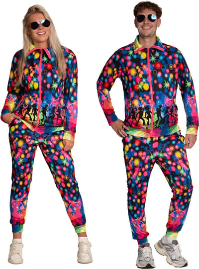 Partychimp Fout Trainingspak Heren en Dames Neon Party Foute Party Outfit Trainingspak 80's 90's voor Heren en Dames Carnavalskleding Heren Carnavalskleding Dames - Unisex - Multicolor - Polyester - Maat S - 2-Delig Jas/Broek