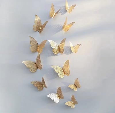 Knaak 3D Vlinders Muurstickers - Goud - 12 stuks - Kinderkamer - Wanddecoratie - Dieren