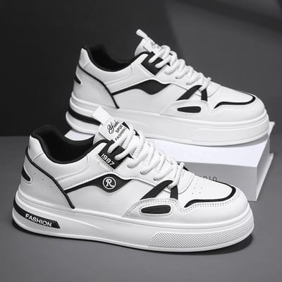 Mode Heren Skateschoenen Flats Slijtvast Heren Hardloopsneakers Comfortabele Casual Schoenen Platform Leer Herenschoenen 39 white