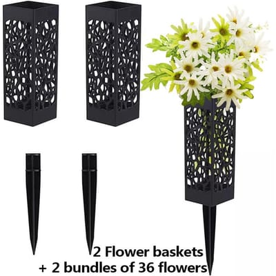 36 fleurs artificielles et 2 paniers à fleurs de jardin à poser au sol, bouquet mixte de chrysanthèmes et de plantes aquatiques vert