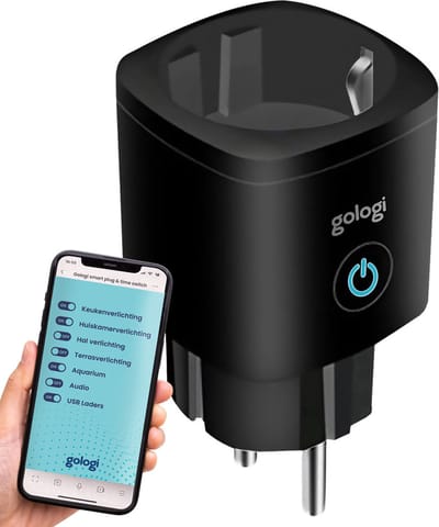 Gologi Slimme stekker - Smart plug - Tijdschakelaar & Energiemeter - WIFI - Google Home & Amazon Alexa - Zwart