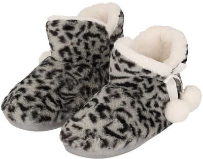 Apollo Pantoffels/sloffen luipaard print - dames - lichtgrijs - maat 37-38 - dieren sloffen - hoog