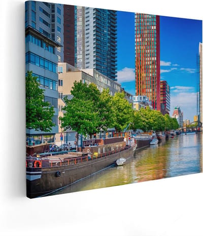 Artaza Canvas Schilderij Skyline Rotterdam - 50x40 cm - Wanddecoratie Wereldstad - Muurdecoratie Haven - Kamer Accessoires Woonkamer
