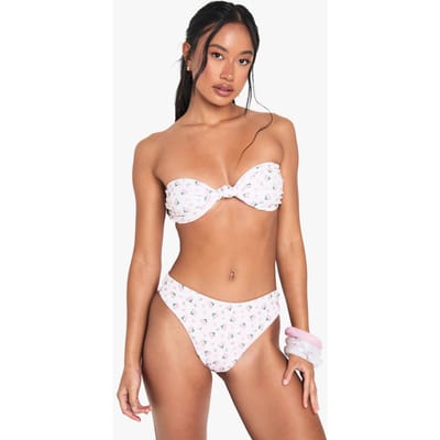 boohoo Dames Swimwear Essentials Ditsy Floral Knot Bandeau Bikini Top | Roze | Maat: 38