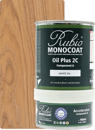 Rubio Monocoat Oil Plus 2C - Ecologische Houtolie in 1 Laag voor Binnenshuis - White 5%, 390 ml (15 m²)