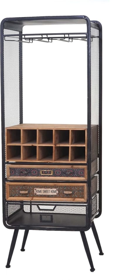 Wijnrek MCW-C91, flessenrek barkast wijnrek voor 10 flessen, dennenhout vintage 157x57x38cm