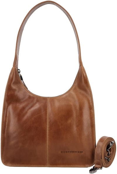 Hide & Stitches Porto Schoudertas - Leer - Achtervak - Verstelbare Schouderband - Ritsvakken - Dames - Compact - Crossbody - Leren Dames Tas - Bruin