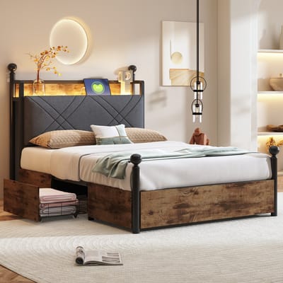 REDOM Bedframe 90x190 cm – Met afneembare baldakijn & opbergruimte – Metaal – Zwart