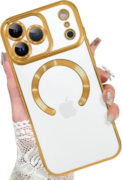Magsafe Hoesje Geschikt voor iPhone 17 Pro hoesje Transparant / Goud - Lens beschermer – backcover