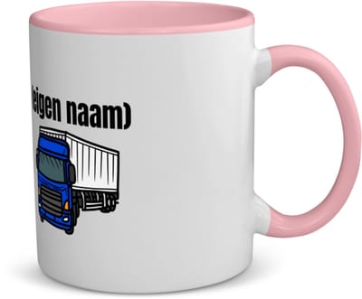Akyol - blauwe vrachtwagen met eigen naam koffiemok - theemok - roze - Vrachtwagen chauffeur - vrachtauto chauffeurs - iemand die houdt van vrachtwagens - verjaardag - cadeau - kado - geschenk - 350 ML inhoud