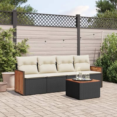 vidaXL - 5-delige - Loungeset - met - kussens - poly - rattan - zwart