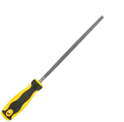 Metalen Handvijl - Vierzijdige Rasp - Houtbewerking Afwerking - Ergonomische Antislip Grip - 26 cm Lengte - Geel en Zwart