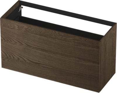 INK® wastafelonderkast 2 laden greeploos push to open echt hout verticaal gefreesd 120x45x65cm, massief eiken charcoal