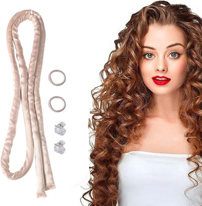Allecto Plus - Krultangen hoofdband voor hittevrije krullen - dunne krullen - lang en kort haar - beige - Comfortabel slapen met hittevrije styling - Haaraccessoire voor krullen zonder hitte