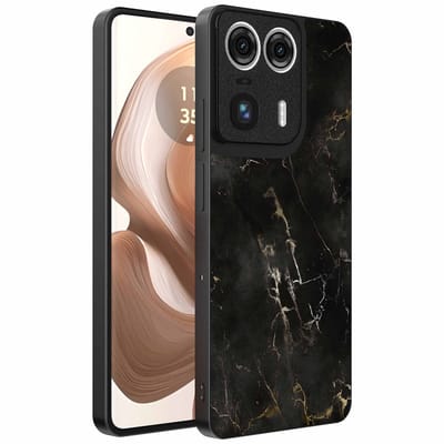 Geschikt voor Motorola Edge 50 Ultra Telefoonhoesje met marmer opdruk - TPU backcover case black marble design - Zwart - Smartphonica geschikt voor Motorola Edge 50 Ultra