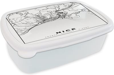 Broodtrommel Wit - Lunchbox - Brooddoos - Kaart - Nice - Plattegrond - Frankrijk - Stadskaart - Zwart wit - 18x12x6 cm - Volwassenen