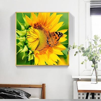 5D diamant schilderij volledige ronde bloem en vlinder diamant borduurwerk 30x30CM yellow