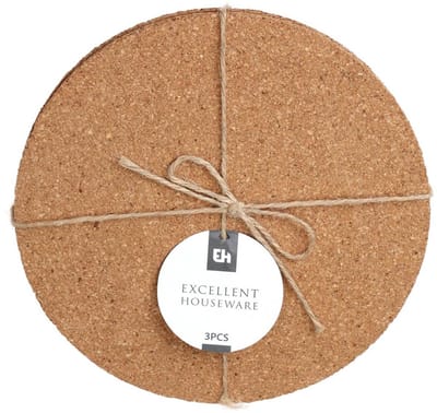 Ronde pannen onderzetters - kurk - 3x stuks - D19 cm x H6 mm - hete pannen en schalen