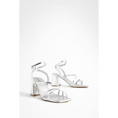 boohoo Dames Metallic Mid Block Heel Sandalen met bandjes | Zilver | Maat: 36