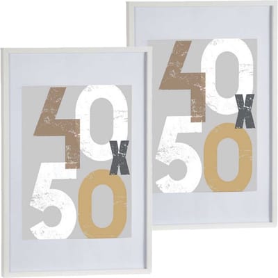 2x stuks houten fotolijst - wit - 50 x 70 cm - fotolijstje - met passe-partout - decoratie