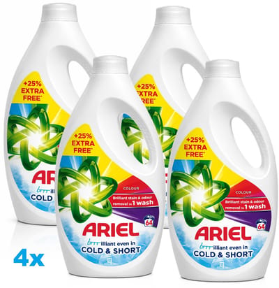 Ariel Colour Vloeibaar Wasmiddel – 4 x 64 Wasbeurten – Cold & Short – 4 x 2112ml – Voordeelverpakking – 4 stuks