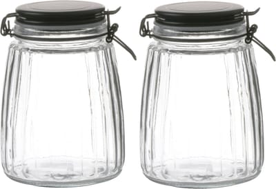 Urban Living Weckpot/inmaakpot - 2x - 1,5L - glas - met beugelsluiting - mat zwarte deksel