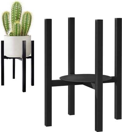 plantenstandaard voor binnen en buiten, bloemenstandaard van metaal, heavy duty houder, bloempotstandaard met dienbladen voor verschillende potmaten, 38 cm hoog (1 verpakking zwart)