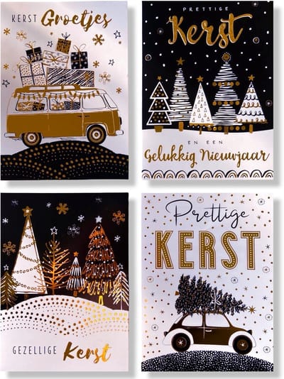 24 Luxe Folie Kerst- en Nieuwjaarskaarten - 15x11cm - Gevouwen foliekaarten met enveloppen