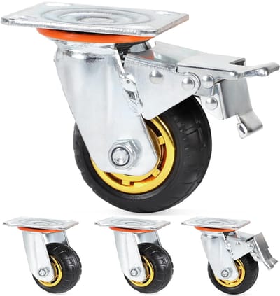 Zware wielen 100 mm met rem 4 stuks voor meubeltransport tot 220 kg per wiel