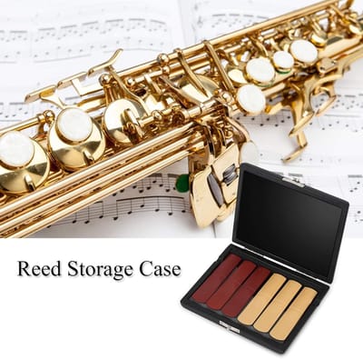 Dailygoods- Rietcase Lichtgewicht - PU Lederen Cover - Houten Behuizing - Voor 6 Saxofoon/Klarinet Rieten - Draagbaar - Stevig Sluitmechanisme - Rietopslag