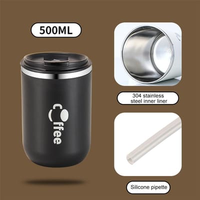 Tasse thermique de café de tasses de Thermos d'acier inoxydable de 500ml avec la bouteille d'eau de thé de lait de tasse isolée de fiole de voiture de voyage de preuve de fuite 500ml noir