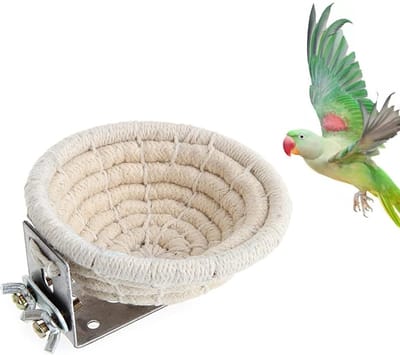Vogelkooi Nest Katoen Weefsel Henneptouw Vogelhuis Bed Broednestkast met 2 Bevestigingsschroeven Papegaaien Kooi Broednestkast voor Parkiet Valkparkiet Lieveheersbeestje
