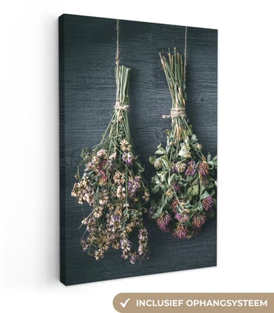 Canvas schilderij 20x30 cm - Wanddecoratie Droogbloemen - Bloemen - Boeket - Stilleven - Touw - Bundel - Muurdecoratie woonkamer - Slaapkamer decoratie - Kamer accessoires - Schilderijen op canvas