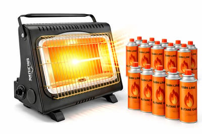 SMH LINE® Gaskachel - 2in1 - Incl. 28 Gasflessen - Heater - XL - 1,7 kW - Terrasverwarmer - Camping gaskachel