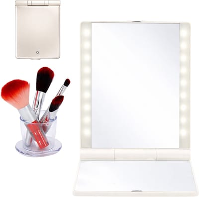 Lomera Make Up Spiegel met Verlichting - Spiegel met Verlichting - Make Up Spiegel - Vergrootspiegel met Verlichting - Spiegel met LED Verlichting - LED Spiegel - Opvouwbare Make Up Spiegel - Reis Make Up Spiegel - Witte Make Up Spiegel