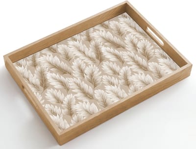 Dienblad hout 50x35 cm - Schootdienblad - Botanisch - Patroon - Beige - Borrelplank rechthoek - Plateau dienbladen