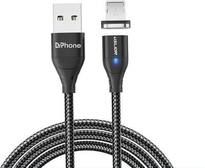 DrPhone USLION Series - 2 Meter - Magnetische Gevlochten 3A Lightning Kabel - Oplaadkabel - Qualcomm 3.0 – Data + Oplaad - Zwart