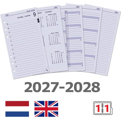 Kalpa 6211-27-28 170 x 95 mm Personal Planner-invoegingen 1 Dag per Pagina NL EN 2027 2028