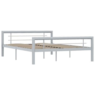 vidaXL - Bedframe - metaal - grijs - en - wit - 160x200 - cm