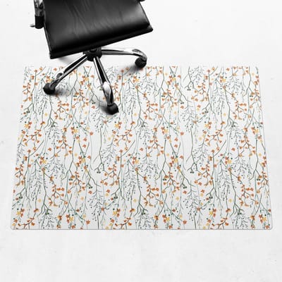 Wallfluent - Vloerbeschermer Herfstbloemen Op Een Tak - 140x100 cm - Wit Vloerbeschermer Bureaustoelmat - Rechthoekig - Vloerbeschermer Harde Vloer-Computer Stoel Mat-Kantoordecoraties - Boho-patroon