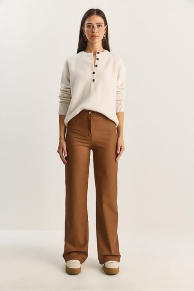 Hoge Taille Wijde Pijpen Nepleer Broek