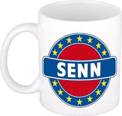 Bellatio Decorations - Senn voornaam - koffiemok - beker - wit/blauw - 300 ml - Cadeau - Heren - Collega - Vaderdag - Verjaardag