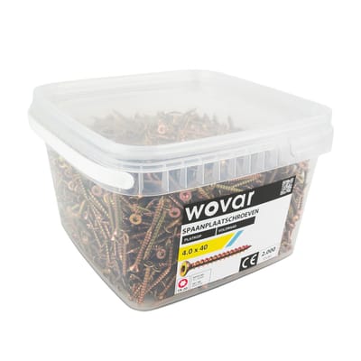 Wovar Voordeelemmer Spaanplaatschroeven Geel Verzinkt 4.0 x 40 mm Torx 20 Voldraad | 2000 stuks