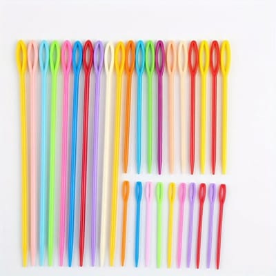 Multicolor borduur naalden set unisex 30 stuks kunststof naalden met groot oog in verschillende lengtes voor wol borduren weven en handwerk DIY