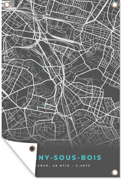 Muurdecoratie Rosny-sous-Bois - Plattegrond - Kaart - Stadskaart - Frankrijk - 120x180 cm - Tuinposter - Tuindoek