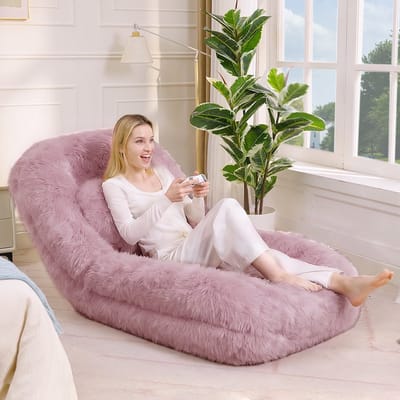 MODFU Vloersofa - 5-Standen Verstelbare Rugleuning - Opvouwbaar - Polyester En Spons - Roze - 102 x 89 x 88 cm